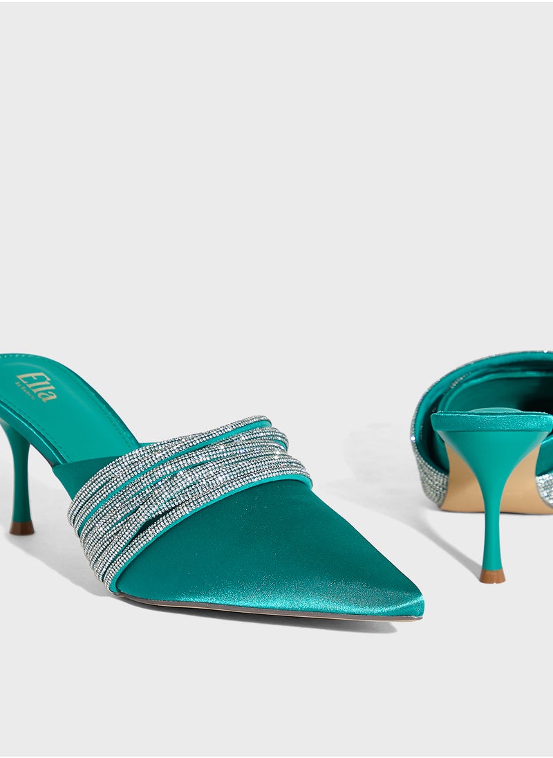 Multi Strap Diamante Mule Pump