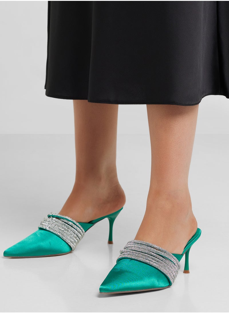 Multi Strap Diamante Mule Pump