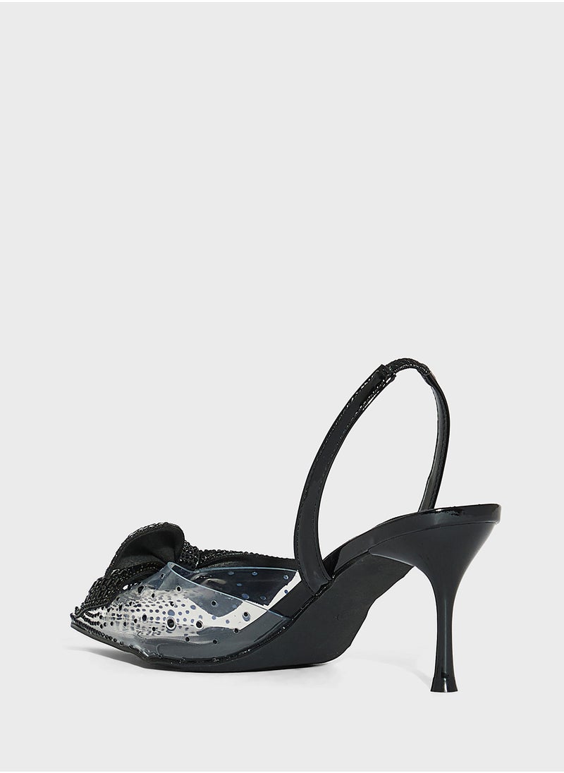 Diamante Bow Pointy Backstrap Pump