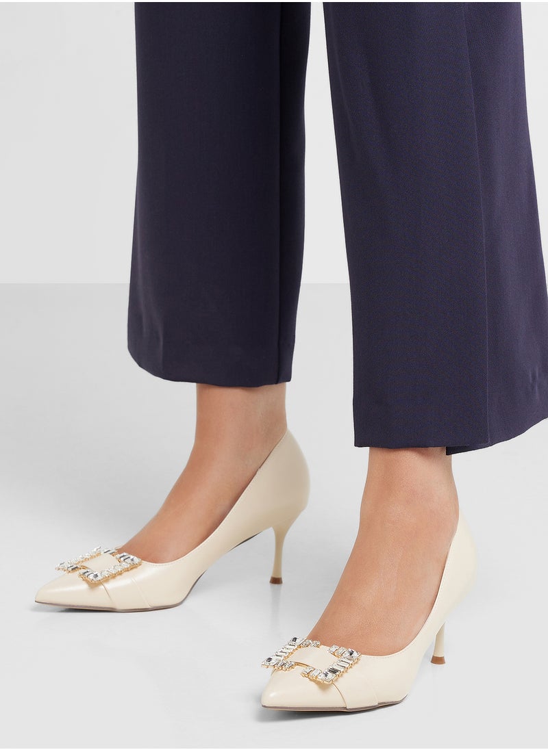 Diamante Trim Mid Heel Pointy Pump