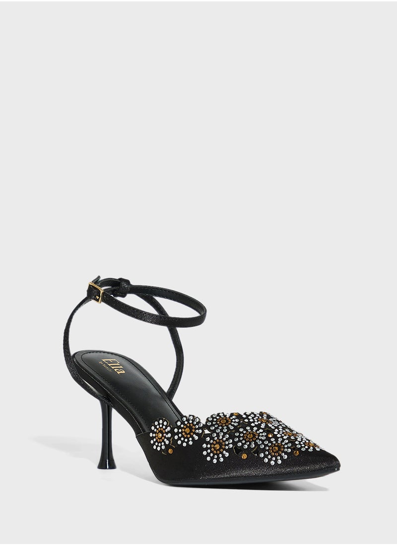 Floral Embellished Backstrap Pump