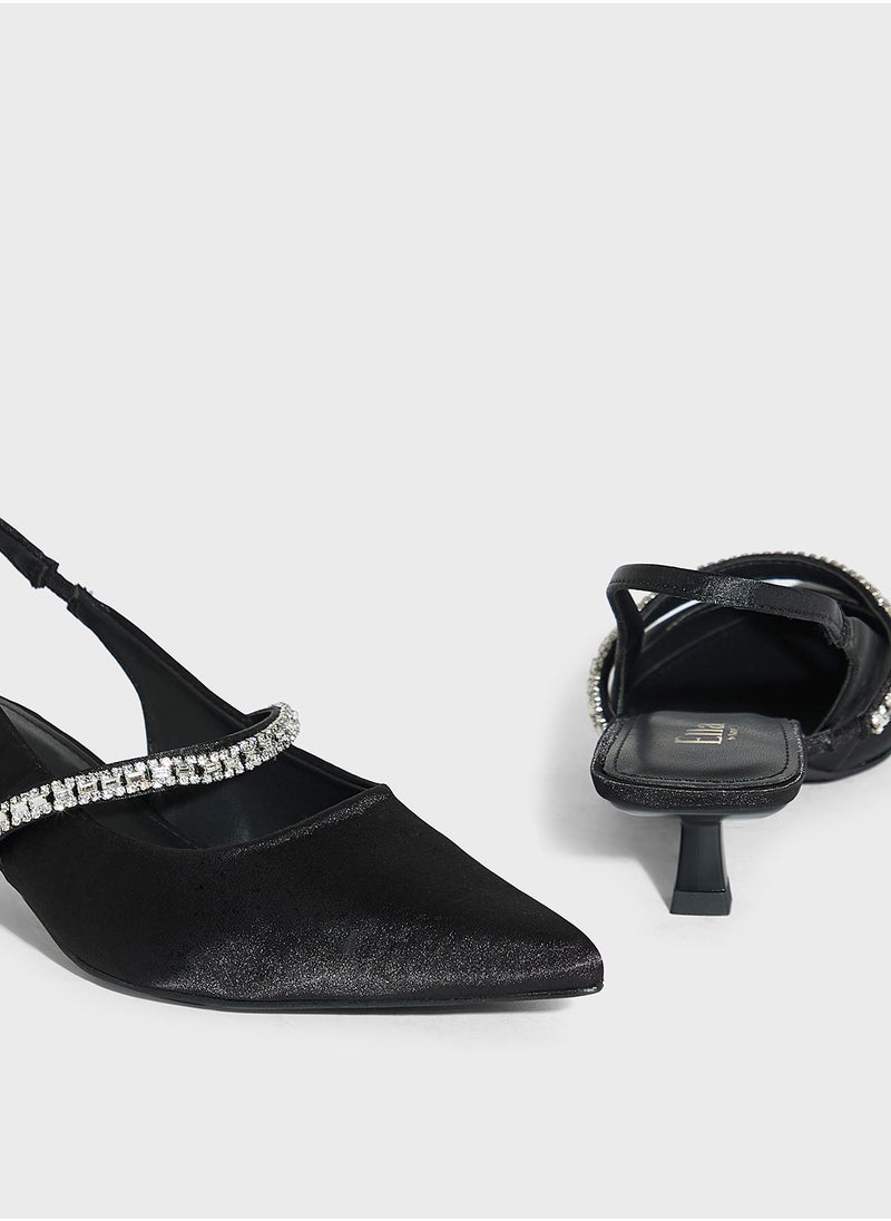 Diamate  Satin Sling Back Pump