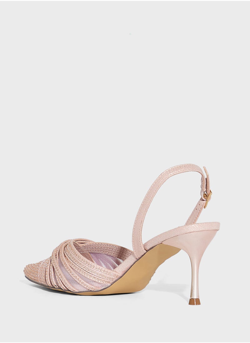 Multistrap Diamante Pointy Backstrap Pump