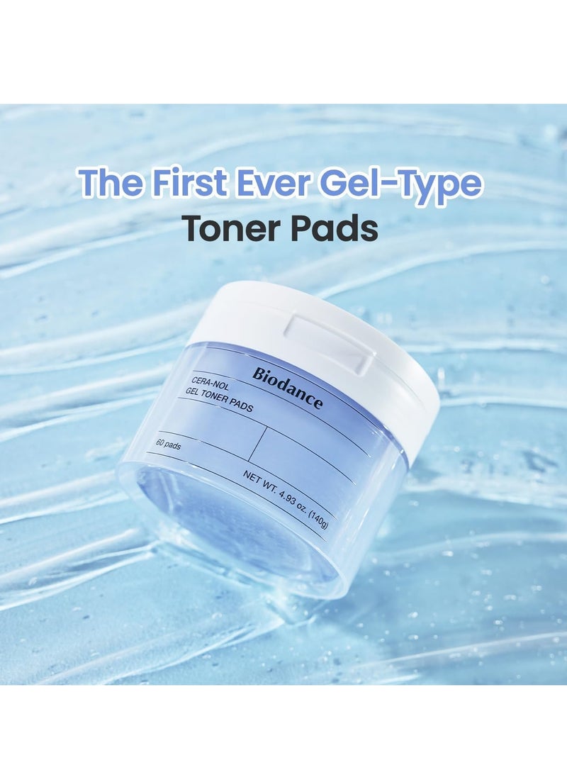 Cera-nol Gel Toner Pads | Hydrating, Soothing Korean Toner Pads for Sensitive Skin | 4.93 fl.oz.(140g), 60Pads