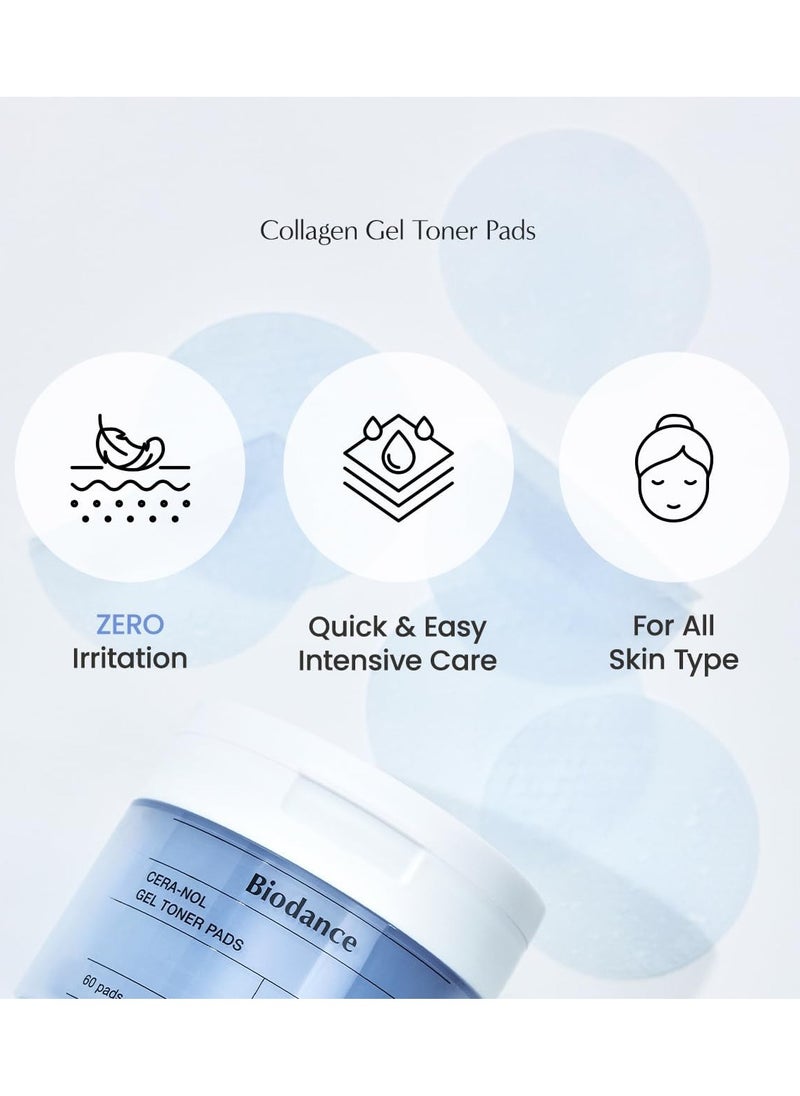 Cera-nol Gel Toner Pads | Hydrating, Soothing Korean Toner Pads for Sensitive Skin | 4.93 fl.oz.(140g), 60Pads
