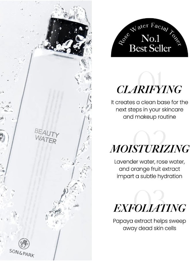 Beauty Water 340Ml (11.49 Fl. Oz) | Multi-Purpose Toner For Oil Control Hydrating Exfoliating Skincare Daily Cleansing Booster With Rose Water Witch Hazel Lavender Oil