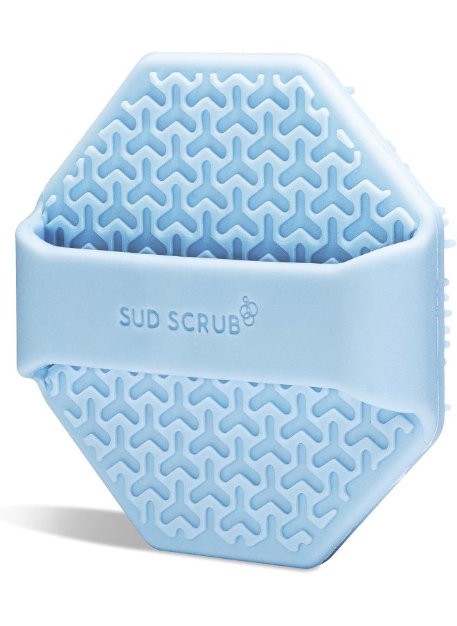Sud Scrub® Antimicrobial Silicone Face Scrubber, 1 Pack, Gentle Face Exfoliator for Sensitive Skin, Eco Friendly Facial Cleansing Brush, Exfoliating Face Brush for Men and Women (Blue)