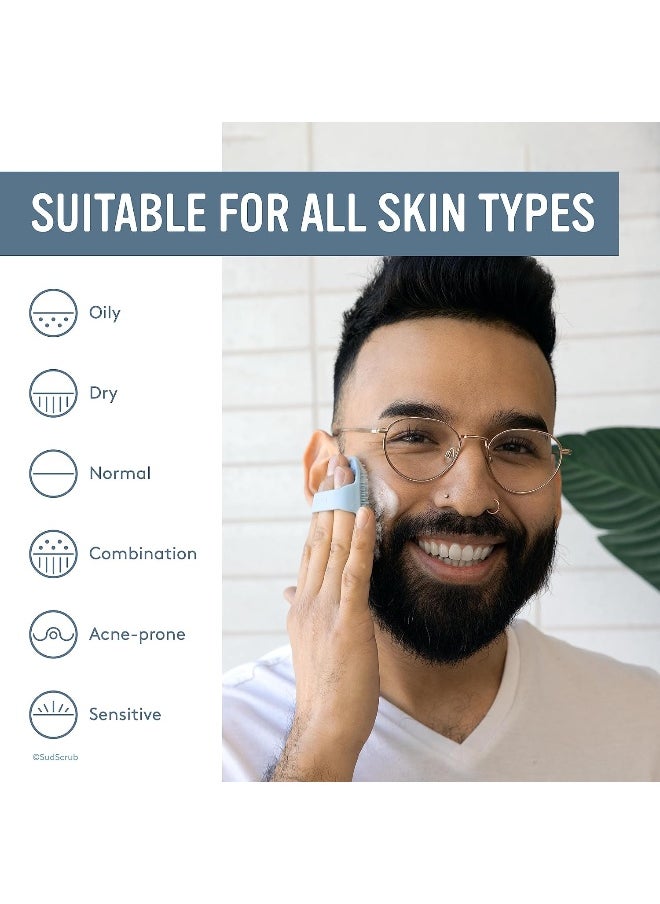 Sud Scrub® Antimicrobial Silicone Face Scrubber, 1 Pack, Gentle Face Exfoliator for Sensitive Skin, Eco Friendly Facial Cleansing Brush, Exfoliating Face Brush for Men and Women (Blue)