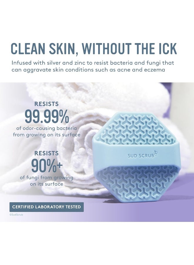 Sud Scrub® Antimicrobial Silicone Face Scrubber, 1 Pack, Gentle Face Exfoliator for Sensitive Skin, Eco Friendly Facial Cleansing Brush, Exfoliating Face Brush for Men and Women (Blue)