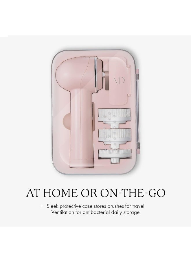 Raedia 2.0 Facial Cleansing Brush, 4 Interchangeable Brush Heads, Pink - Daily Cleansing Face Exfoliator For Glowing & Acne Prone Skin - Lightweight Silicone Water-Resistant Body Brush