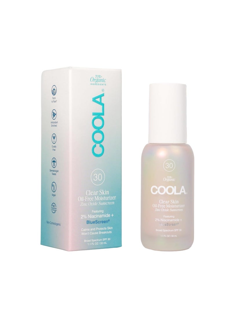 COOLA Clear Skin Oil-Free Moisturizer with SPF 30, Dermatologist Tested Sunscreen with Niacinamide & Centella Asiatica, 1.1 Fl Oz