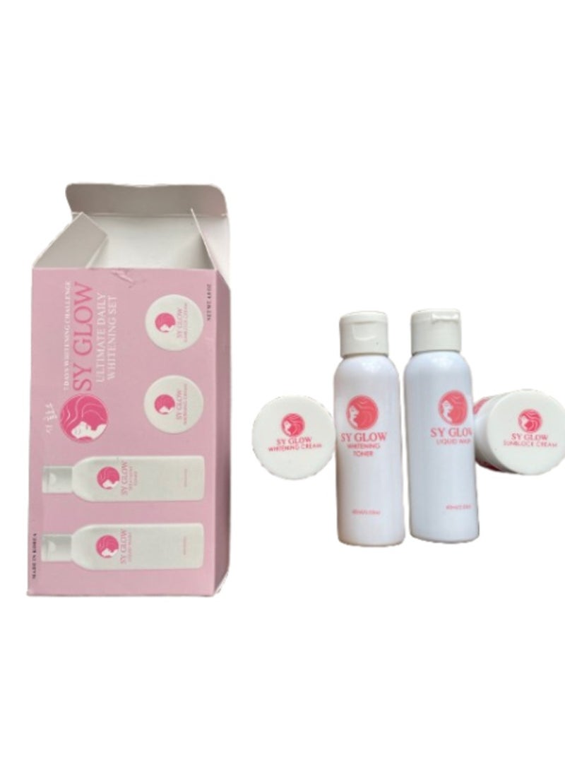 SY Glow Ultimate Daily Whitening Set – Liquid Wash, Treatment Toner, Whitening Cream & Sunblock Cream | 4.8 oz