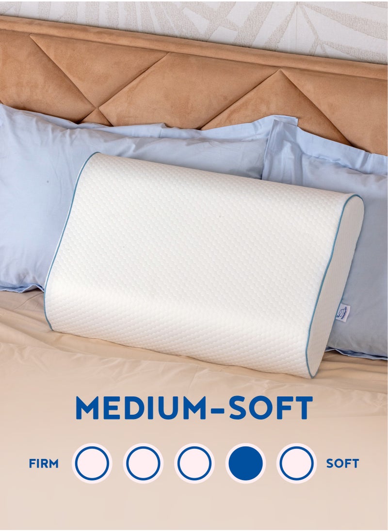 Comforto Wave Blue Piping Memory Foam Pillow 60x40x13-11 cm