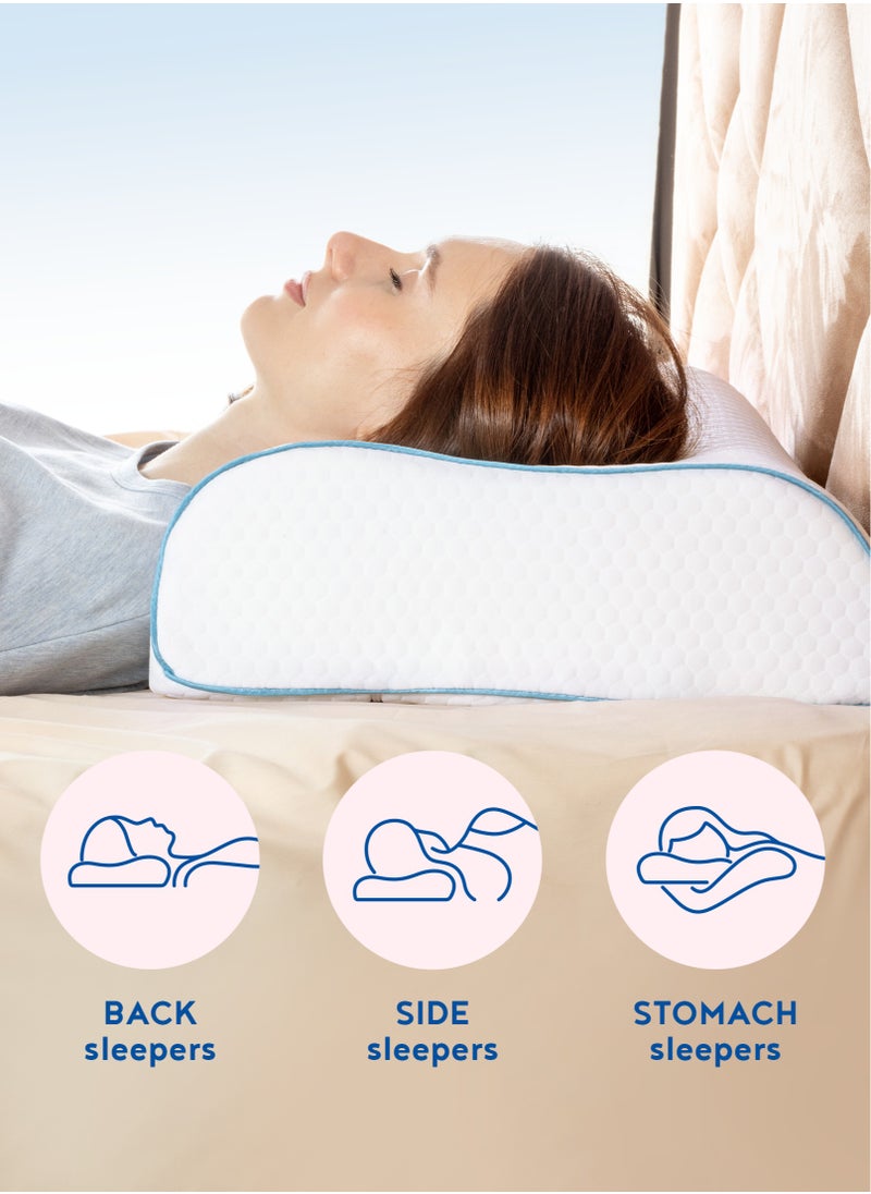 Comforto Wave Blue Piping Memory Foam Pillow 60x40x13-11 cm