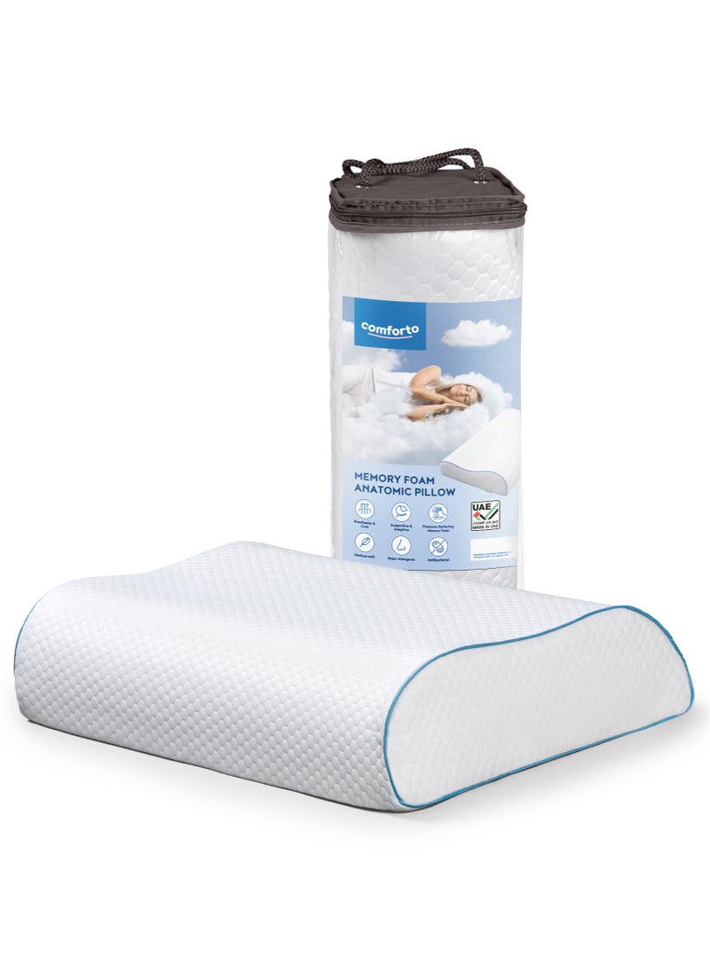 Comforto Wave Blue Piping Memory Foam Pillow 60x40x13-11 cm
