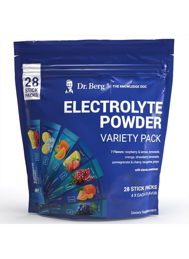 Dr. Berg Sugar Free Electrolyte Powder Packets (Variety Pack) - Daily Electrolyte Drink Mix - 28 Total Hydration Packets Sugar Free - Keto Electrolytes Powder Packets No Sugar - 7 Delicious Flavors