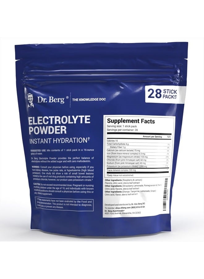 Dr. Berg Sugar Free Electrolyte Powder Packets (Variety Pack) - Daily Electrolyte Drink Mix - 28 Total Hydration Packets Sugar Free - Keto Electrolytes Powder Packets No Sugar - 7 Delicious Flavors