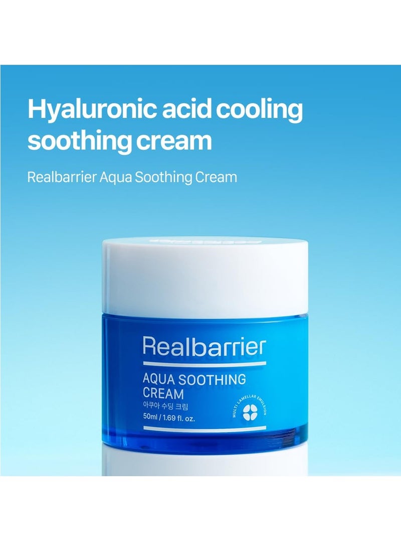 Real Barrier Aqua Soothing Cream 1.7 Fl.Oz. 50ml Hyaluronic Acid Facial Cream| Redness Relief Face Cream for Sensitive Skin | Face Moisturizer for Dry Skin| Calming Chamomile Extract| Korean Skincare