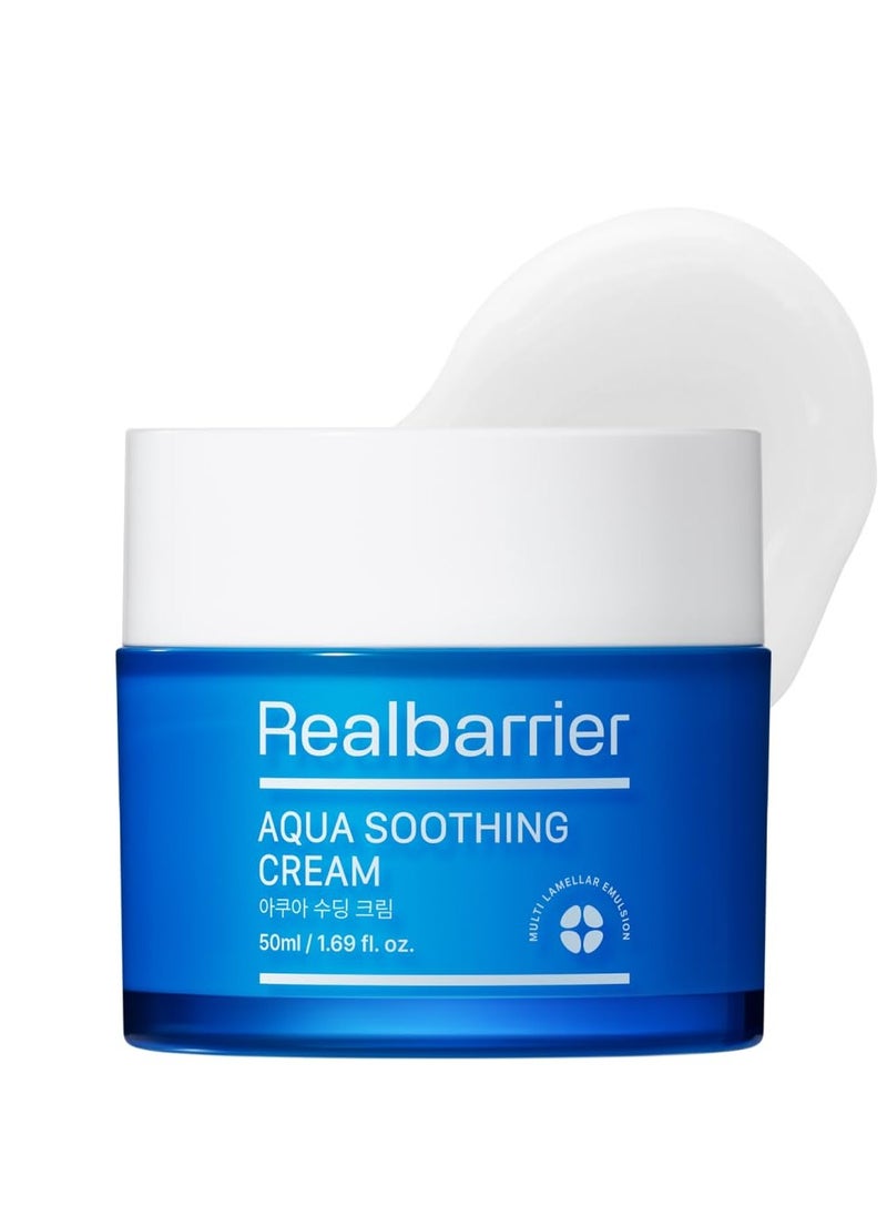 Real Barrier Aqua Soothing Cream 1.7 Fl.Oz. 50ml Hyaluronic Acid Facial Cream| Redness Relief Face Cream for Sensitive Skin | Face Moisturizer for Dry Skin| Calming Chamomile Extract| Korean Skincare