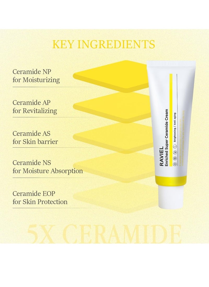RAVIEL Enriched Super Ceramide Cream | | Skin Barrier moisturizer for Sensitive Skin | Hydrating & Nourishing Moisturizer with Hyaluronic Acid, Niacinamide | Korean Skin Care (1.69 fl oz)