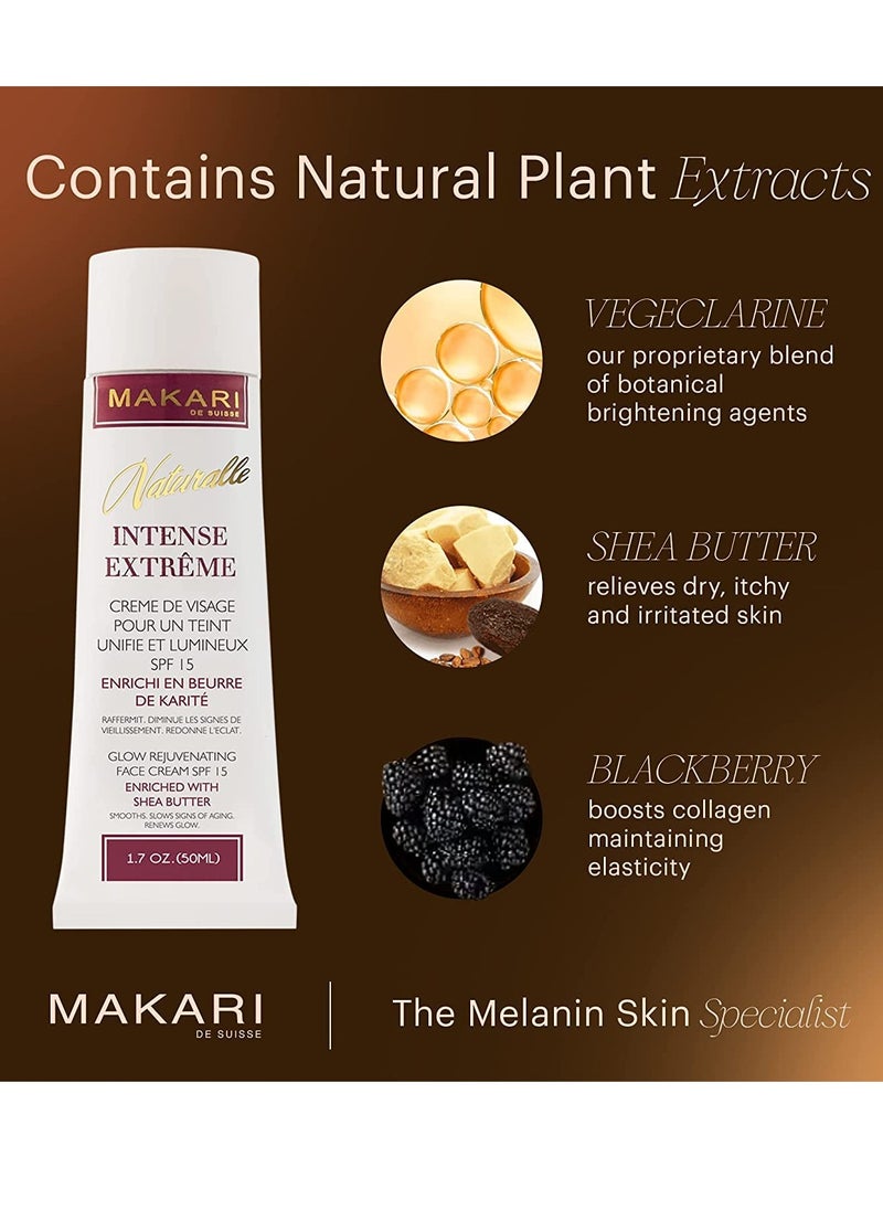 Makari Naturalle Intense Extreme Brightening Face Cream (1.7 oz) | Anti-Aging and Brightening Treatment for Acne Scars, Stretch Marks and Wrinkles | Moisturizer for Dry Skin with Shea Butter and SPF 16