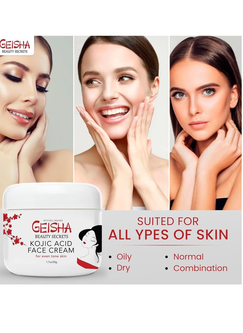 OMIC Geisha Kojic Acid Cream - 1.7 fl oz / 50 ml - Skin Brightening Cream for Face, Body, Hands - with Glycolic Acid