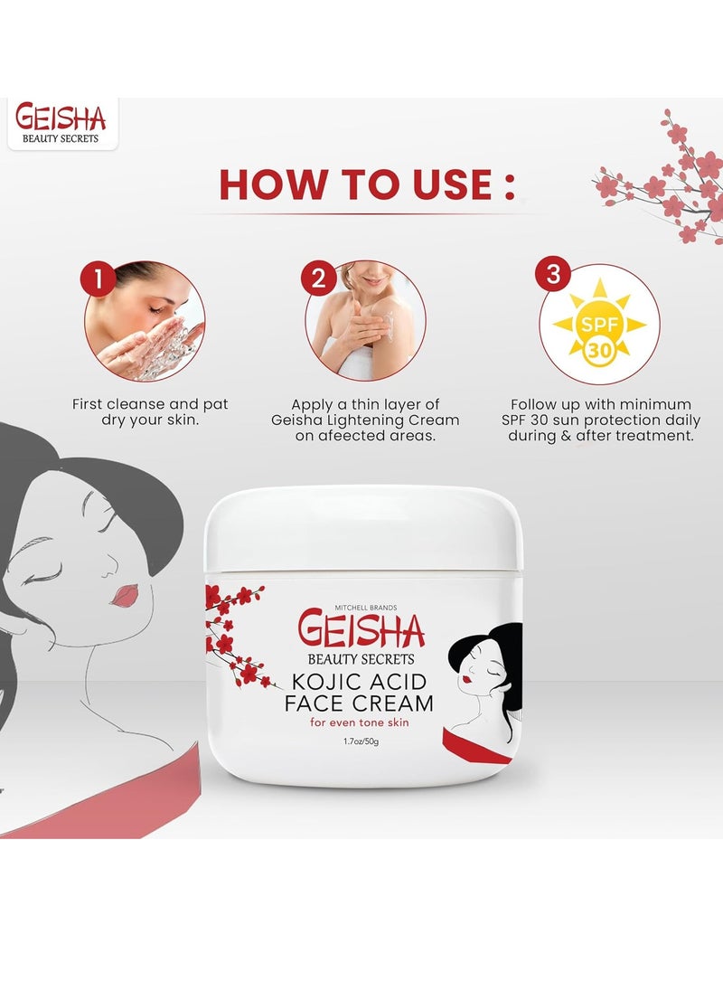 OMIC Geisha Kojic Acid Cream - 1.7 fl oz / 50 ml - Skin Brightening Cream for Face, Body, Hands - with Glycolic Acid