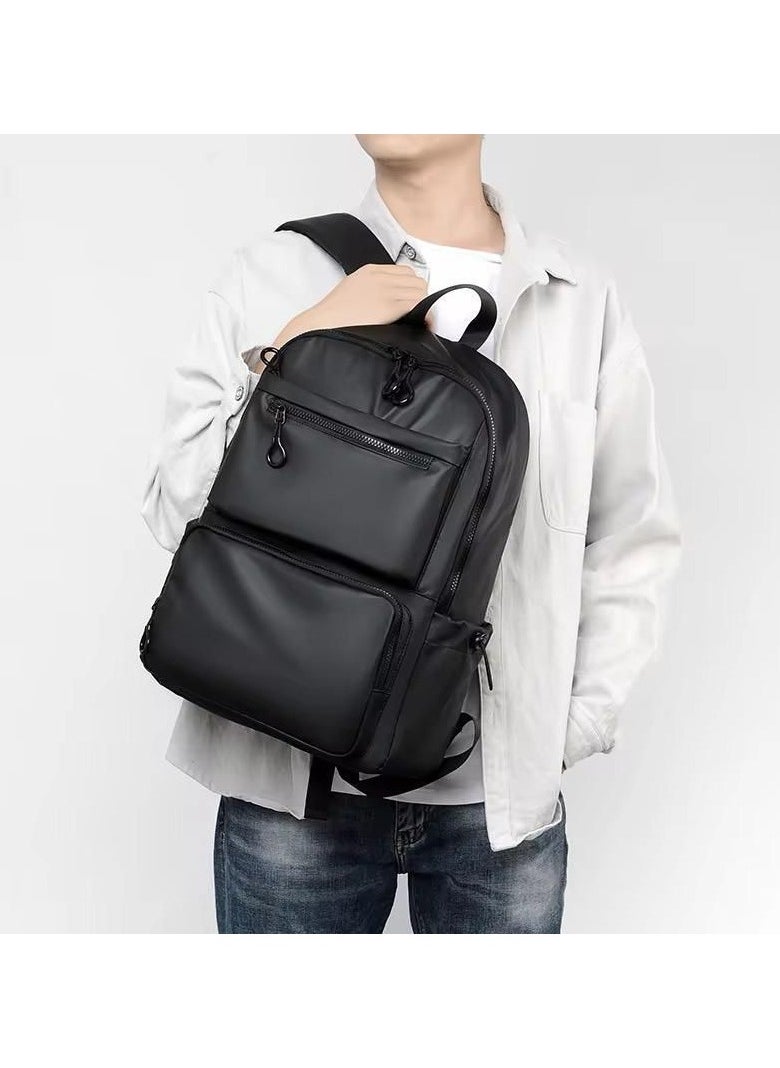 Luxury Waterproof Leather Backpack, Black, Multiple Compartments, Sport Travel Bag