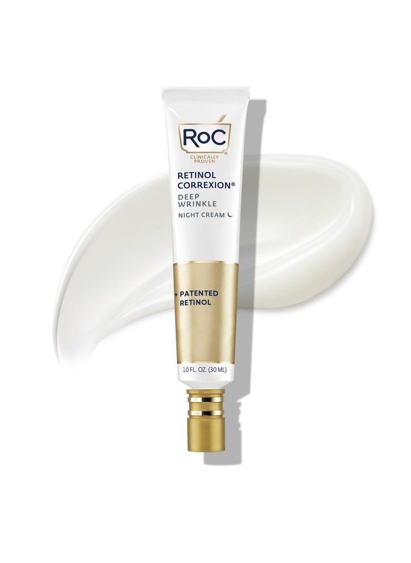 RoC Retinol Correxion Deep Wrinkle Anti-Aging Night Cream, Daily Face Moisturizer with Shea Butter, Glycolic Acid and Squalane, Skin Care Treatment, 1 Ounces (Packaging May Vary)