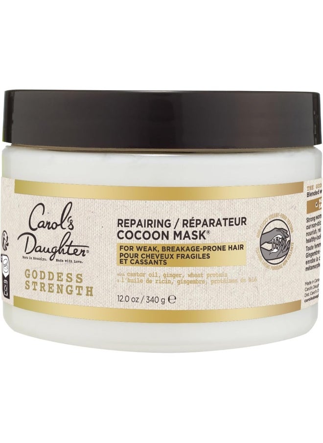 Goddess Strength Repairing Cocoon Hydrating Hair Mask For Wavy, Coily And Curly Hair, Hair Treatment With Castor Oil For Weak Hair, 12 Oz