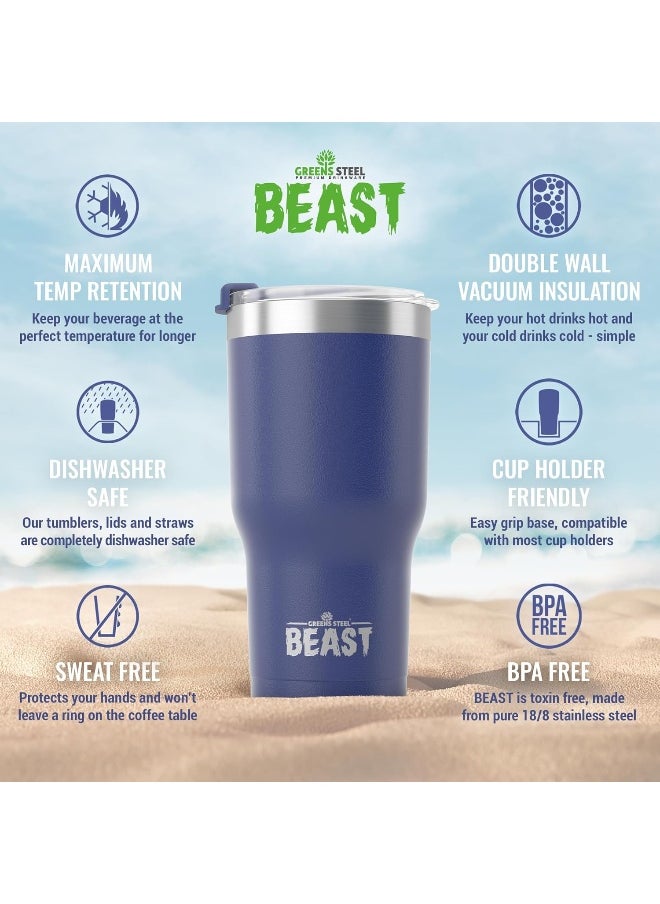 Beast Tumbler - 550 ml (20 oz), Royal Blue | Reusable Stainless Steel, Vacuum Insulated Cup | with + 2 Straws & Cleaning Brush | Double Wall Travel Flask Perfect for Hot or Iced Coffee | BPA Free