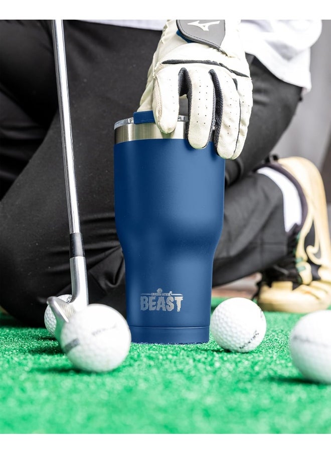 Beast Tumbler - 550 ml (20 oz), Royal Blue | Reusable Stainless Steel, Vacuum Insulated Cup | with + 2 Straws & Cleaning Brush | Double Wall Travel Flask Perfect for Hot or Iced Coffee | BPA Free