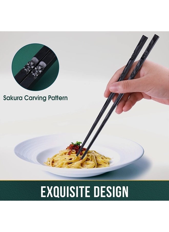 5 Pairs Japanese Fiberglass Chopsticks, GLAMFIELDS Reusable Chop sticks Dishwasher Safe, Non-slip, 9 1/2 inches - Gift Set Black