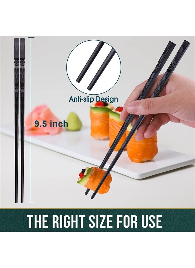 5 Pairs Japanese Fiberglass Chopsticks, GLAMFIELDS Reusable Chop sticks Dishwasher Safe, Non-slip, 9 1/2 inches - Gift Set Black