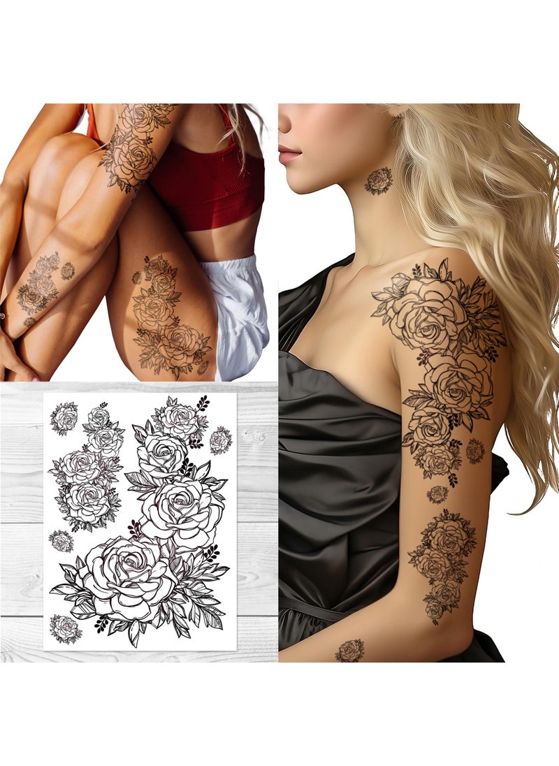 Supperb Temporary Tattoos  Hand Drawn Black Roses Flowers Tattoos