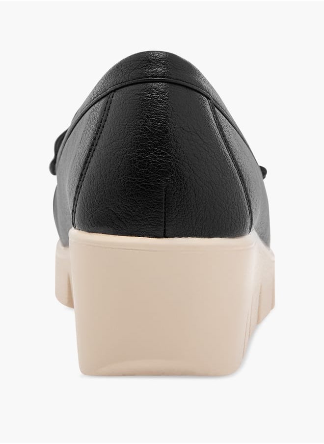 Women Textured Slip-On Loafers with Wedge Heels