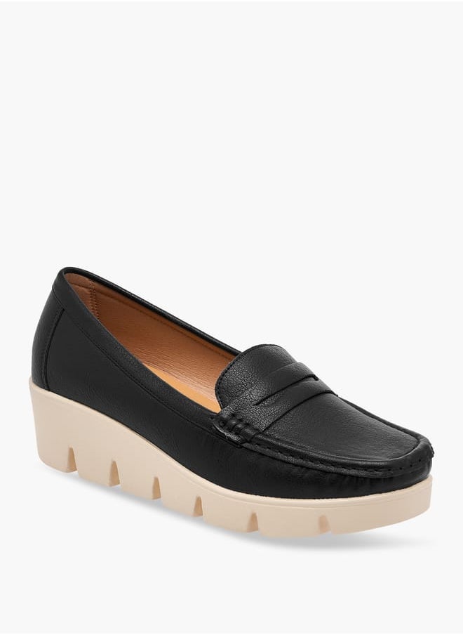 Women Textured Slip-On Loafers with Wedge Heels
