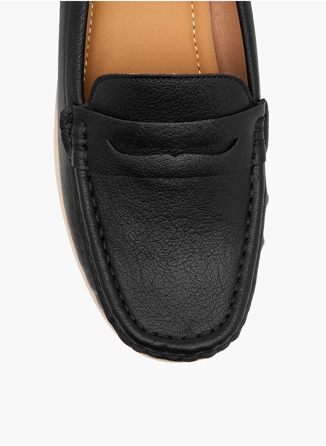 Women Textured Slip-On Loafers with Wedge Heels
