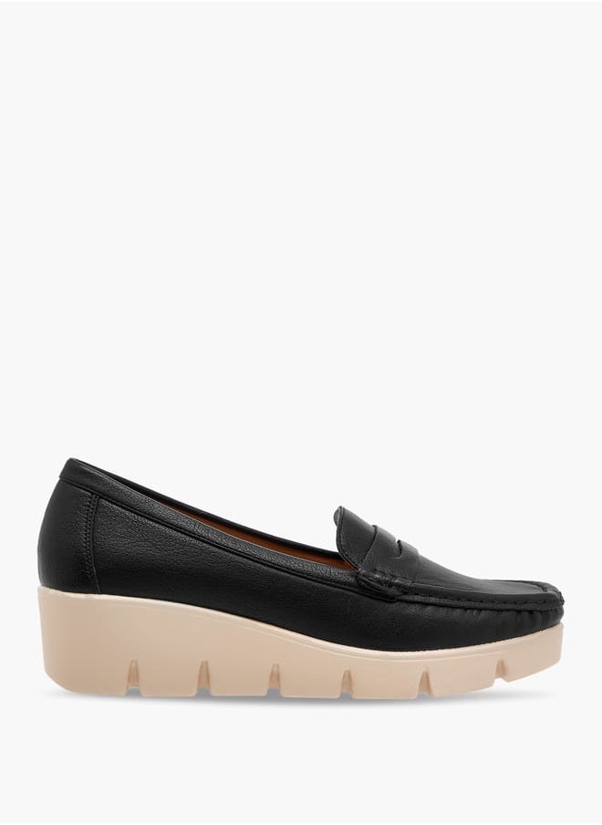 Women Textured Slip-On Loafers with Wedge Heels