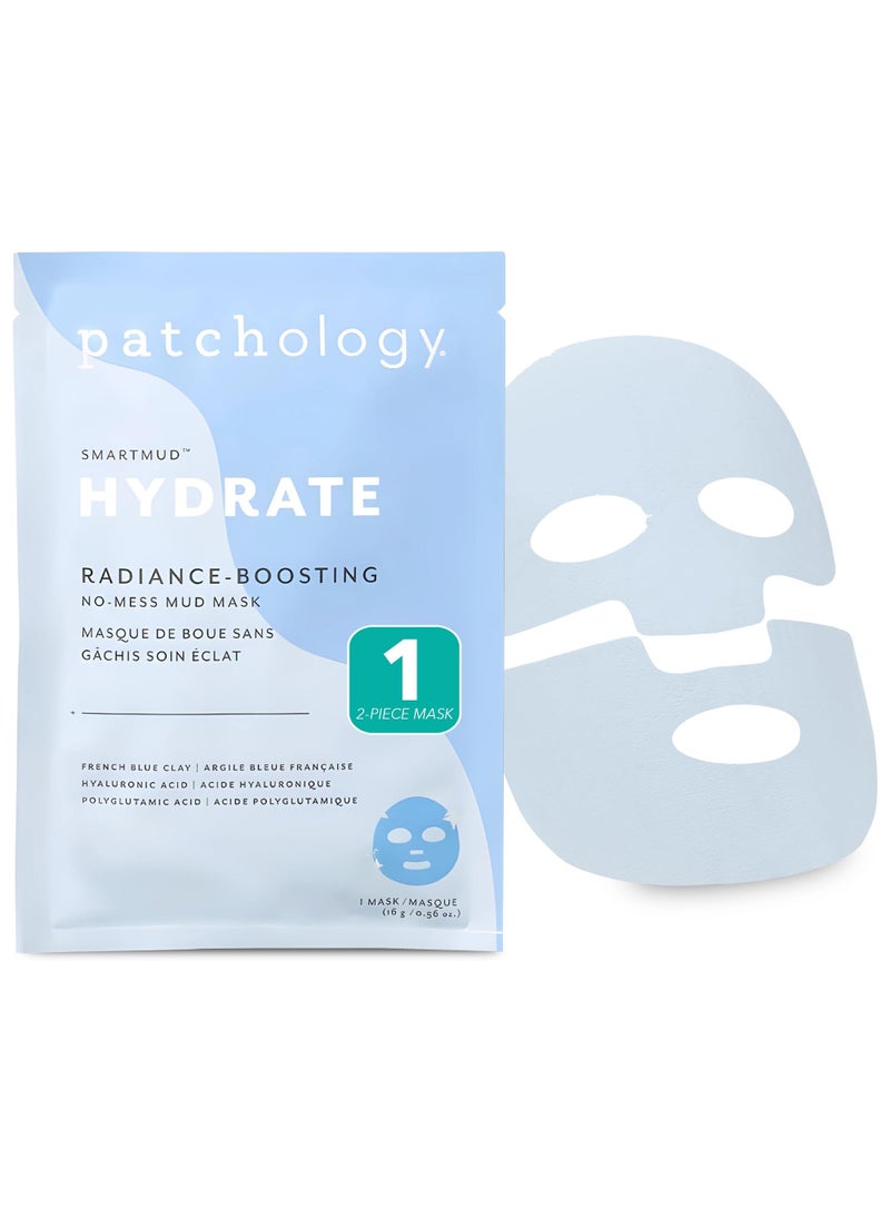 Patchology Hydrate SmartMud Clay Mask - No Mess Blue Clay Face Mask with Hyaluronic Acid for Hydrating & Smoothing Skin - Exfoliates Pores & Refreshes Complexion - Face Skin Care Solution (1 Count)