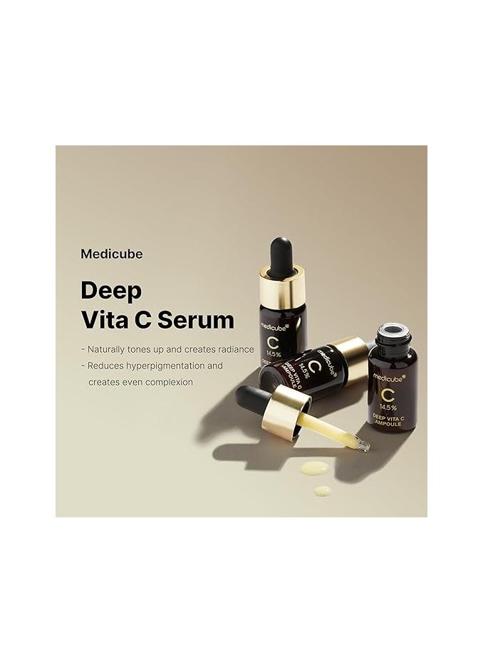 medicube Deep Vita C Serum 2.0 || 14.5% Pure Vitamin C reduce the appearance of hyperpigmentation, dark spots, and blemishes | 16 self-tests complete | Korean skincare (10g * 3 bottles)