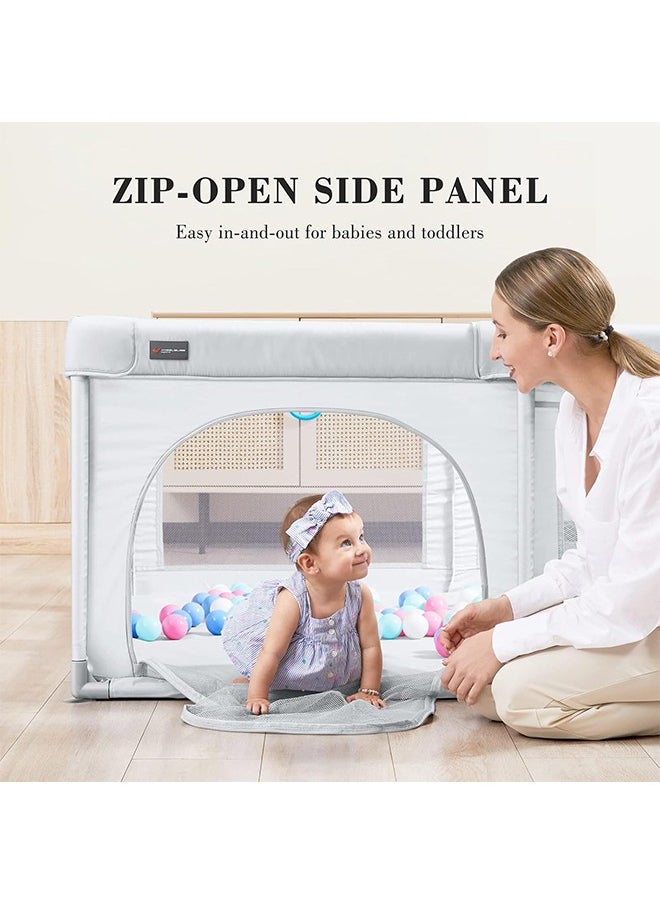 Baby Playpen, Large Baby Playard, Indoor & Outdoor Kids Activity Center with Anti-Slip Base, Sturdy Safety Play Yard with Breathable Mesh, Kid's Fence for Infants Toddlers (Grey, 150×180cm)