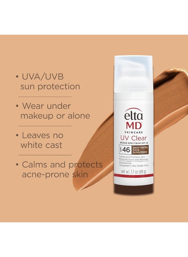 Uv Clear Deep Tint Face Sunscreen, Spf 46 Tinted Sunscreen With Zinc Oxide, Oil-Free, For Sensitive Skin, Acne-Prone Skin, Lightweight, Dermatologist Recommended, 1.7 Oz