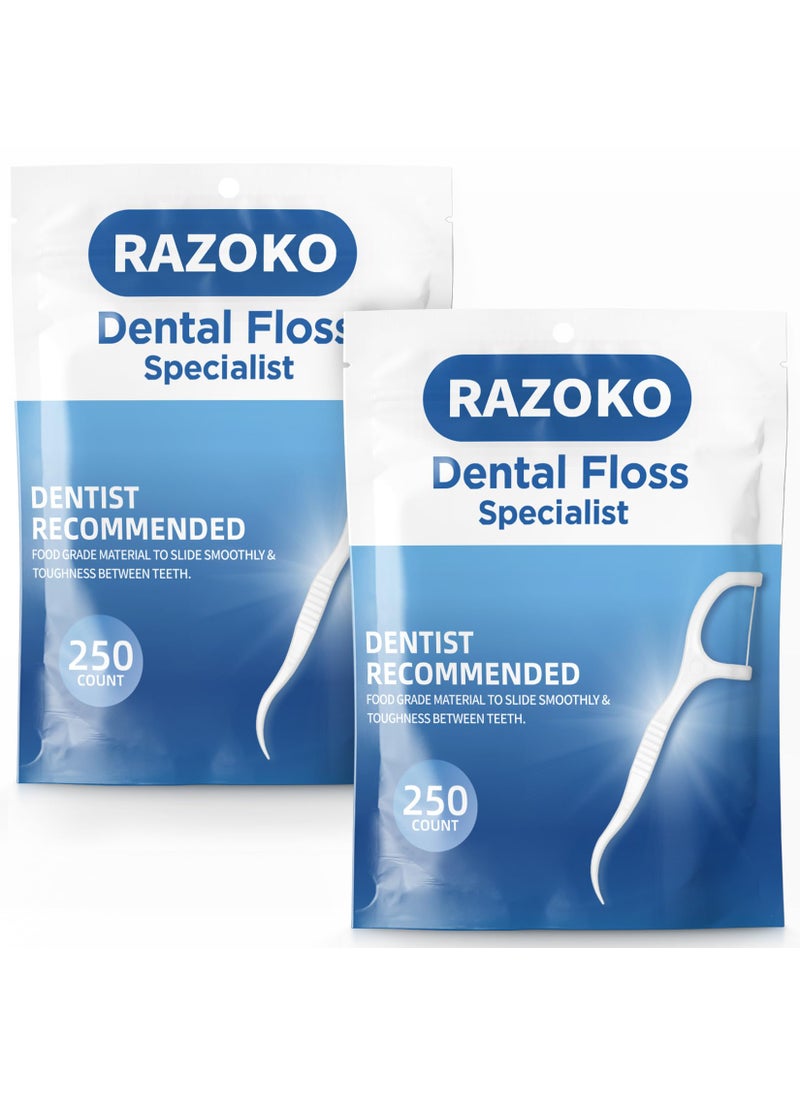 RAZOKO Dental Floss Picks High Pull Toothpicks Sticks,Professional Clean Floss Picks,Unflavored Disposable Flossers Refill Pack 500Pcs