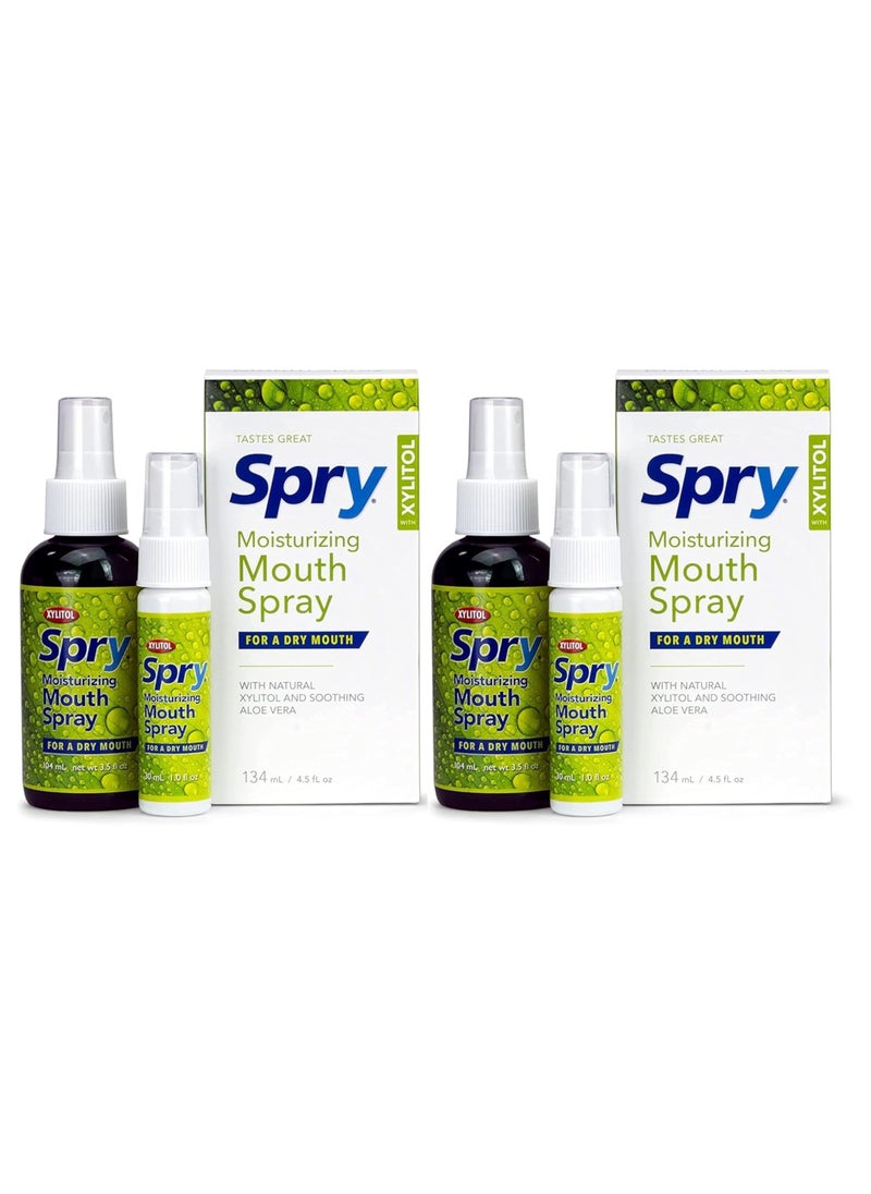 Spry Xylitol Moisturizing Bad Breath Mouth Spray, Bad Breath Treatment Oral Breath Spray with Natural Spearmint, 4.5 fl.oz (Pack of 2)