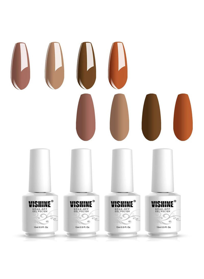 Vishine Gel Nail Polish Set, Nude Brown, 4 Fall Autumn Winter Colors, UV LED Soak Off Gel Starter Kit, Gel Manicure at Home Kit, No Chip & Non Toxic 15ml