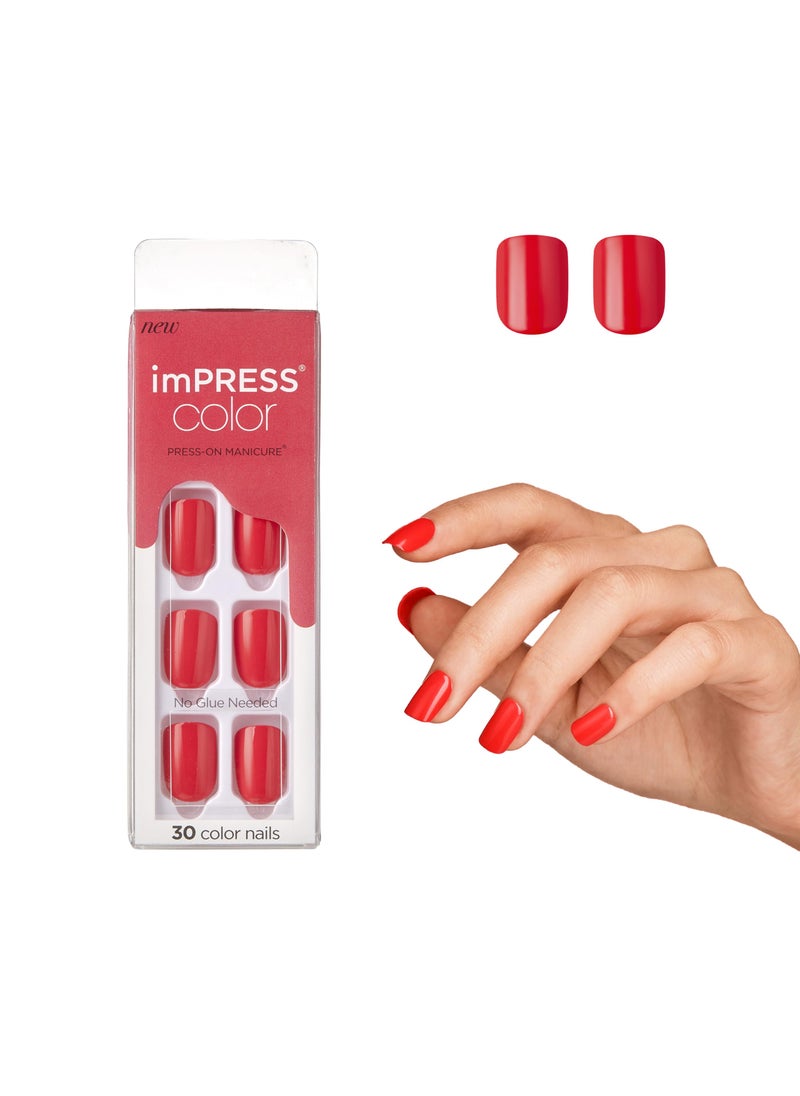 KISS imPRESS No Glue Mani Press On Nails Color Corally Crazy Orange Short Size Squoval Shape Includes 30 Nails Prep Pad Instructions Sheet 1 Manicure Stick 1 Mini File