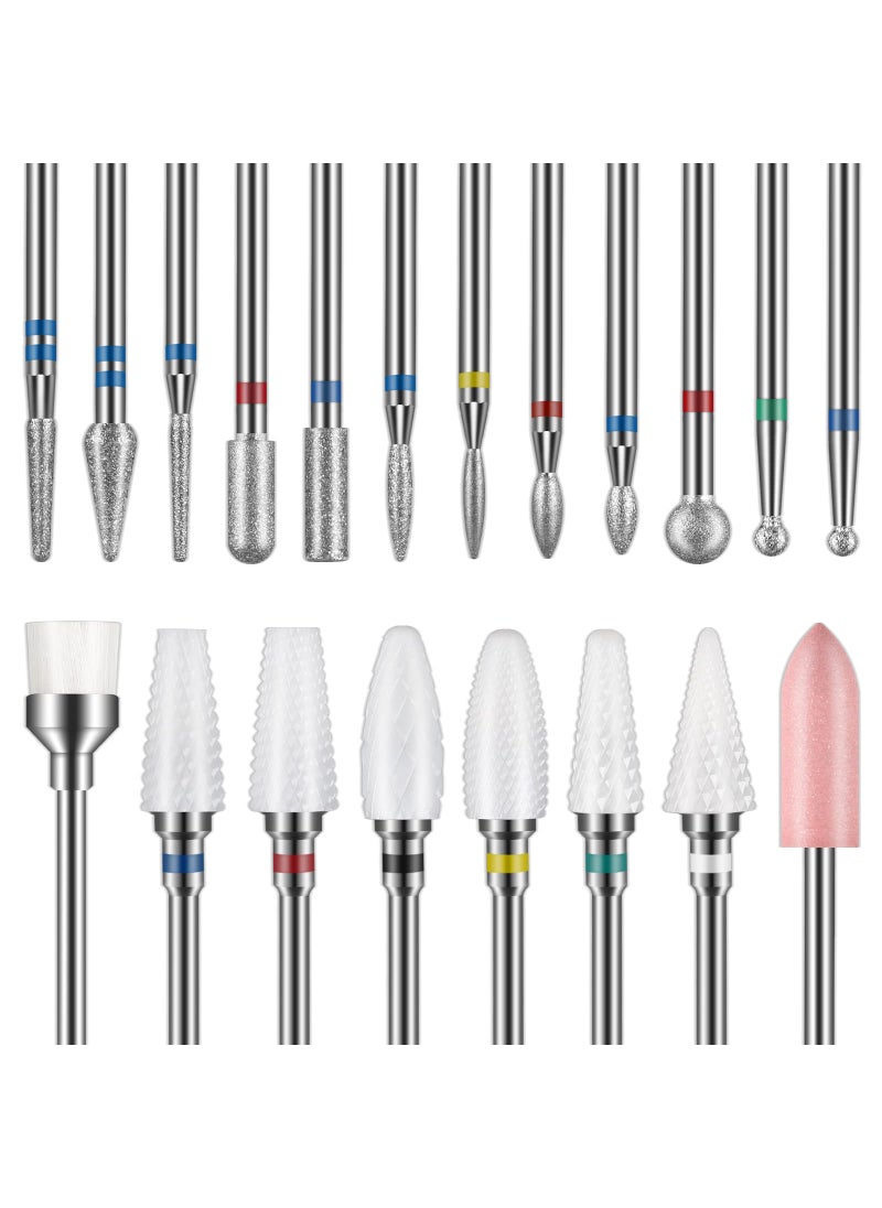 Depvko Nail Drill Bits 20Pcs, 3/32'' Ceramic Carbide Drill Bits for Nails, Nail Bits for Nail Drill, Diamond Nail Drill Bit Set for Cuticle Remover Manicure Pedicure (20Pcs)