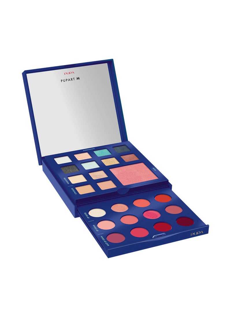 Pupa Milano Pupart M Makeup Palette, 004 Blue, 0.6 oz - Makeup Kit - Blush - Concealer - Highlighter - Eyeshadow - Lip Gloss - Lip Cream - Face Makeup