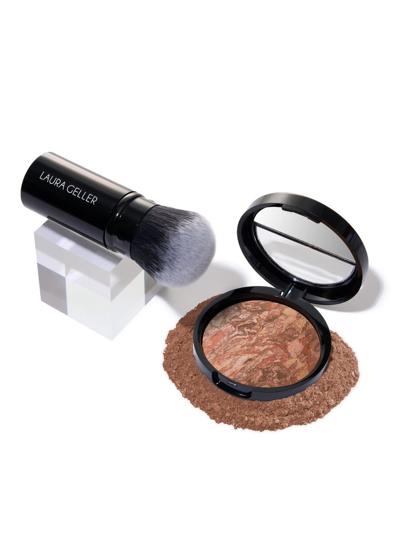 LAURA GELLER NEW YORK Get Glowing Kit (2pc): Baked Balance-n-Glow Illuminating Powder Foundation, Deep + Airbrush Kabuki Makeup Brush